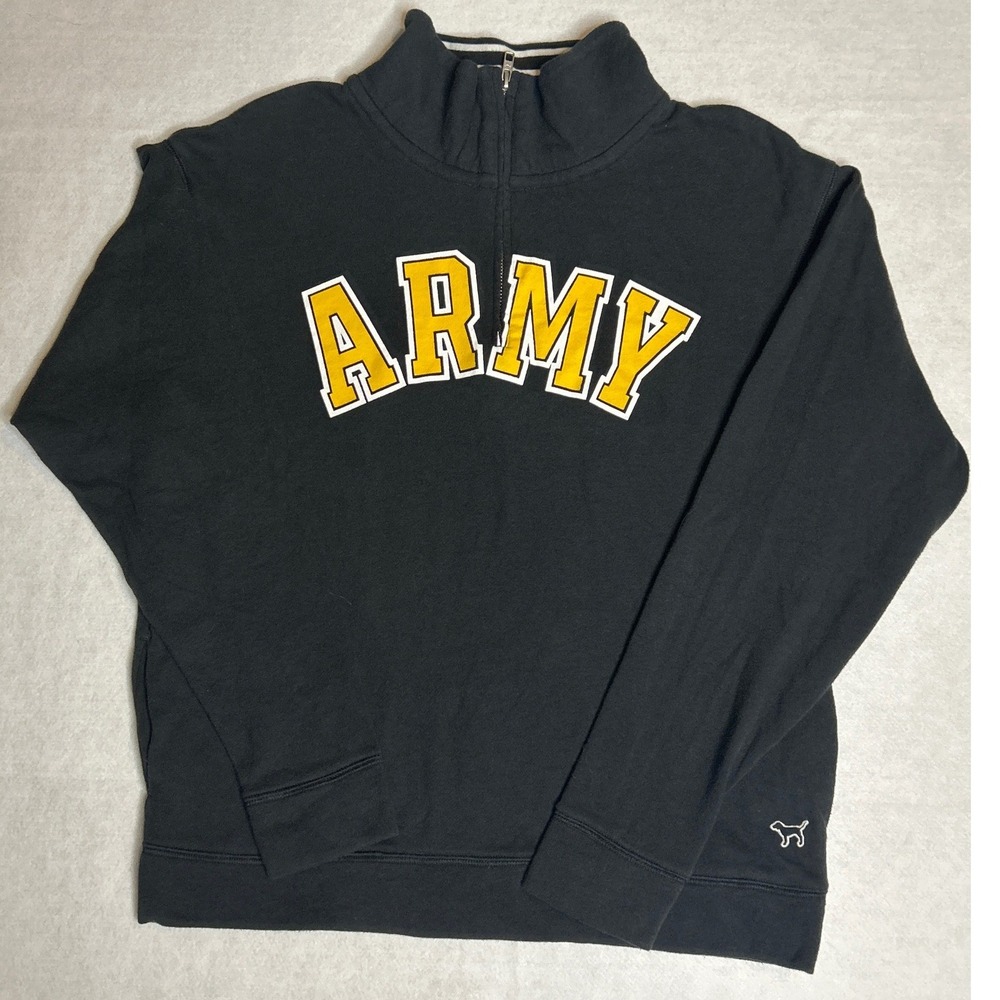 Victoria Secret PINK 5th & Ocean US Army 1/4 Zip Sweatshirt‎ Black Small GUC